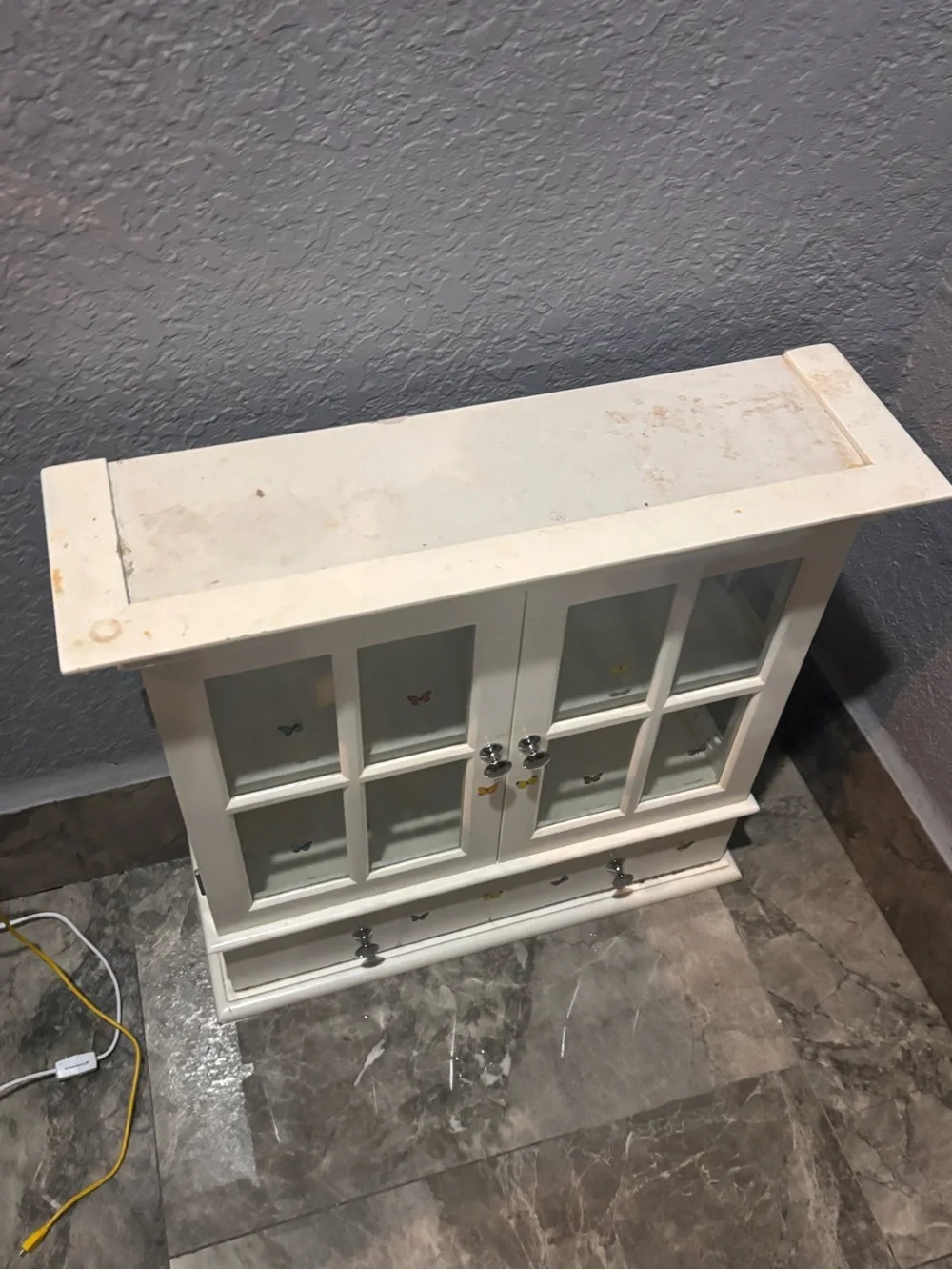 White Glass-Front Jewelry Cabinet with Drawers